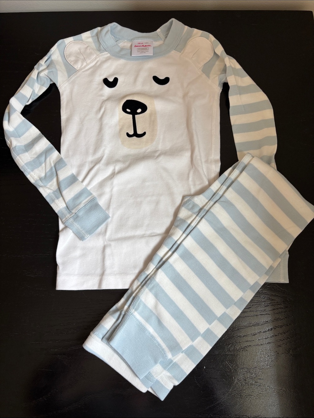 New Hanna Andersson Organic Cotton Light Blue & White Bear Pajama Set sz 8 / 130
